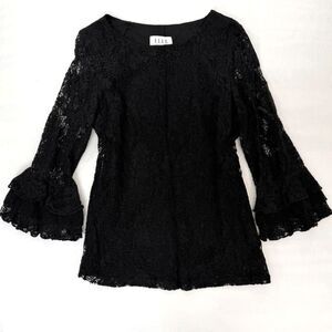 Elle Women's Romantic Goth Black Lace Blouse Layered Frill Sleeves Size Large